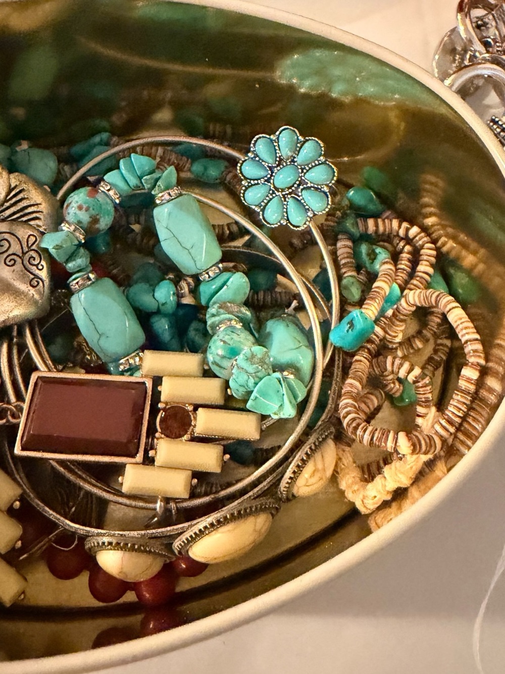 Jewelry Jar Turquoise Bead Floral Statement box with a western theme.